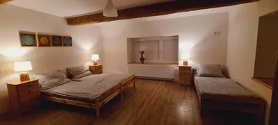 a bedroom with two beds and a window at Votice Luční in Wotitz