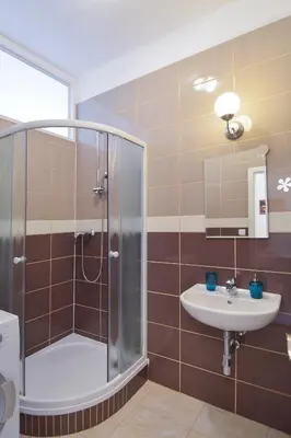 a bathroom with a shower and a sink at Modern Apartment Navrátilova II in Prague