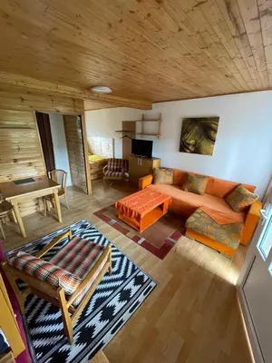 a living room with a couch and a table at Hostinec- Pension U Havlů in Třebenice