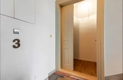 a hallway with a mirror and a door at Apartman Namesti Miru in Prague