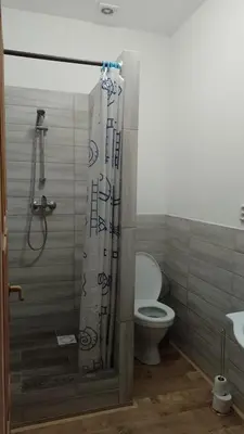 a bathroom with a shower with a toilet and a sink at Ubytování Ždírec - Apartmán 1 in Ždírec