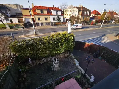 an aerial view of a street with houses and a road at Pension Villa Marit in Prague