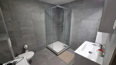 a bathroom with a shower and a toilet and a sink at Apartment Krakovska 20 in Prague