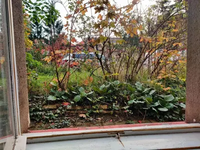 a bathroom with a shower with a window at Apartment in house with private parking and garden in Prague