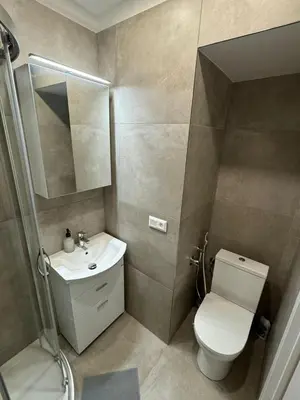 a small bathroom with a toilet and a sink at 1 Bed Flat - Sleeps 2 - Pets - Smoking on terrace in Prague