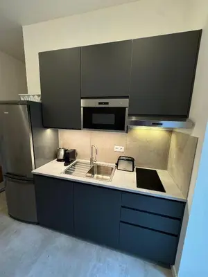 a kitchen with a sink and a counter top at 1 Bed Flat - Sleeps 2 - Pets - Smoking on terrace in Prague