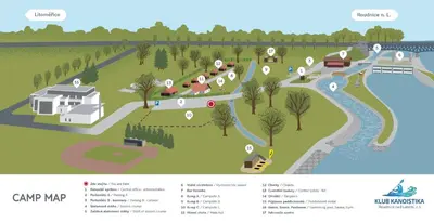 a site map of a park next to a river at Centrální chata Kanoistika Roudnice in Vědomice