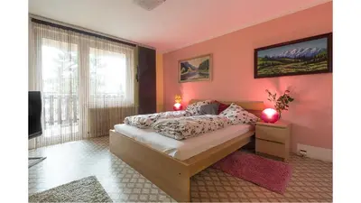a bedroom with a bed and a tv in it at Apartmán Vrané in Vrané nad Vltavou