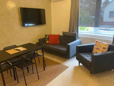 a living room with a couch and a table at Mezidomí in Budyně nad Ohří