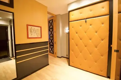 a room with a closet with a sliding door at Apartment in the heart of Prague in Prague