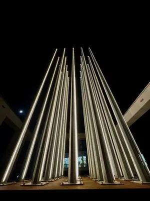 a group of metal poles in front of a building at SYMPHONY No 501 Apartment MyMozart in Prague