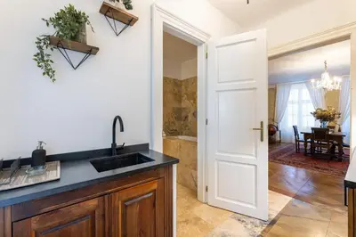 a kitchen with a sink and a counter top at King's Royal Apartments in City Centre in Prague