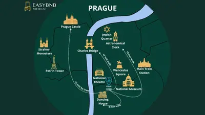 a map of prague with the famous castles at Chic & Central New Town Apartment by Subway in Prague