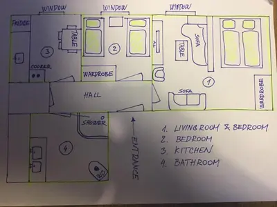 a drawing of a floor plan of a room at Apartments & Restaurant Tkalcovsky dvur in Prague