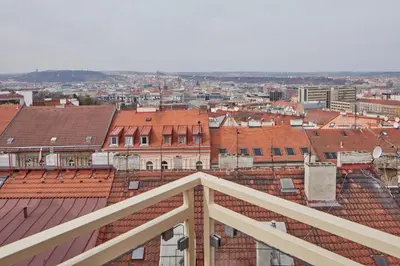 a view of a city with red roofs at Prague Days - Deluxe Loft with View in Vinohrady in Prague