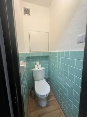 a bathroom with a toilet and a sink at Budget Dlouha Apartment in Prague