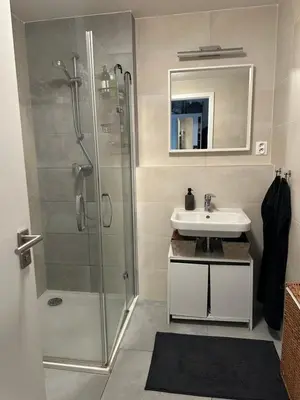 a bathroom with a shower and a sink at Cozy apartment, close to city center of beautiful Prague in Prague