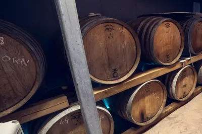a bunch of wooden barrels in a room at Apartmány Vinice Salabka in Prague