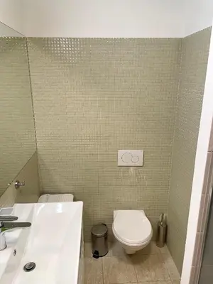 a bathroom with a white toilet and a sink at La casa Prokop in Prague