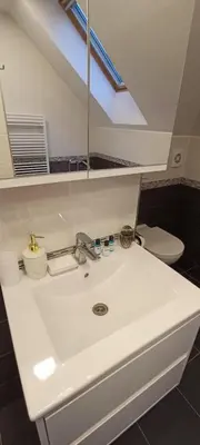 a bathroom with a white sink and a toilet at Aparthotel Praha in Prague