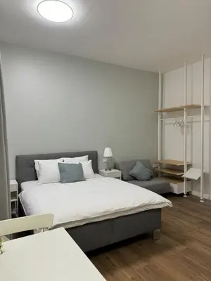 a bedroom with a large bed and a couch at Elegant & Classy 1BR Apartment in Central Prague in Prague