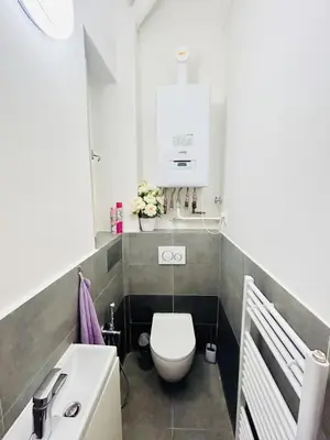 a small bathroom with a toilet and a sink at Helen Homestay Prague 2 in Prague
