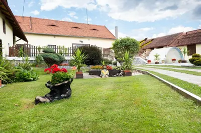 a yard with some plants and a house at Statek u Berků in Svatý Jan