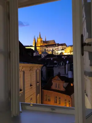 a view of a city from a window at Duplex 165m2 with VIEWS only 30 Seconds to Charles Bridge in Prague