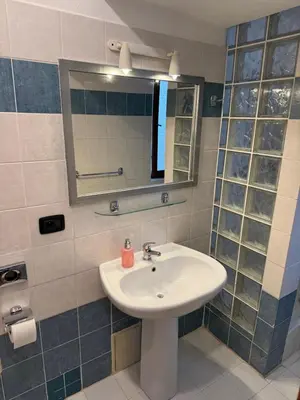 a bathroom with a sink and a mirror at Cosy Studio with terrace near Florenc in Prague