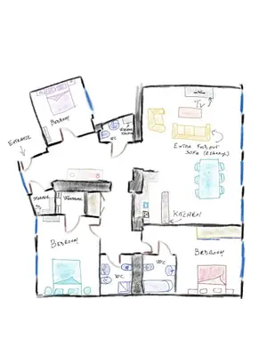 a drawing of a floor plan of a house at Charles Bridge Apartment in Prague