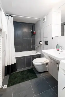 a bathroom with a tub and a toilet and a sink at Modern loft-apartments in Prague in Prague