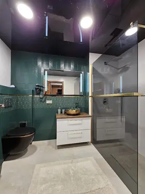 a bathroom with a toilet and a sink and a shower at Apartmán U Labe in Nymburk