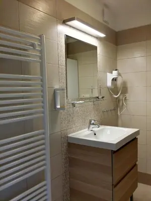 a bathroom with a sink and a mirror at Apartmán U Labe in Nymburk