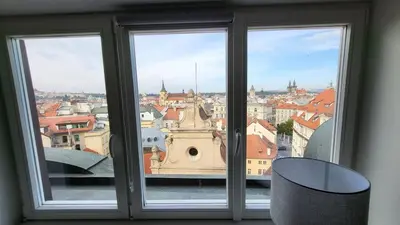 a view of a city from a window at Luxury Apt - View of the Center of Prague in Prague