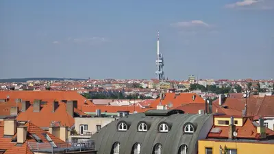 a view of a city with buildings and roofs at 1BDR Dazzling Apartment only 8 min to Wenceslas Square in Prague