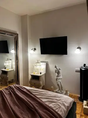 a room with a bed and a television on the wall at Luxe-Boutique Apartments in Prague