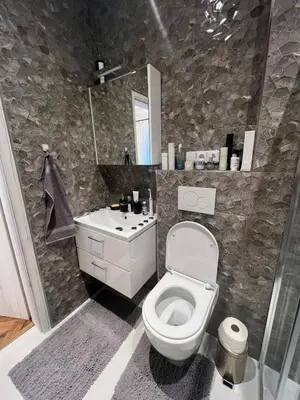 a bathroom with a toilet and a sink at Luxe-Boutique Apartments in Prague