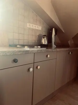 a kitchen with a sink and a counter top at Penzion Patina House Barevný Svět in Mníšek pod Brdy