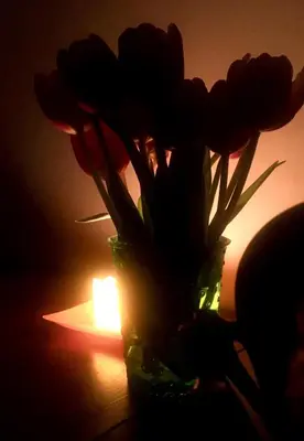 a vase of flowers sitting on a table with a candle at Prague Romantic Apartment near Charles Bridge in Prague