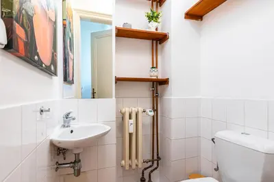 a bathroom with a toilet and a sink at Charles Bridge Historic Centre Elegant Spacious Apartment in Prague