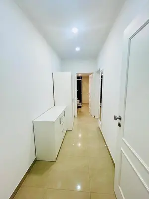 a hallway with white cabinets and a white door at New Design apartment right next Wenceslas Square in Prague