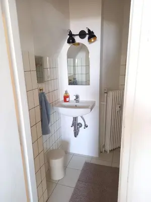 a bathroom with a sink and a mirror at Hezký apartman s balkonem in Prague