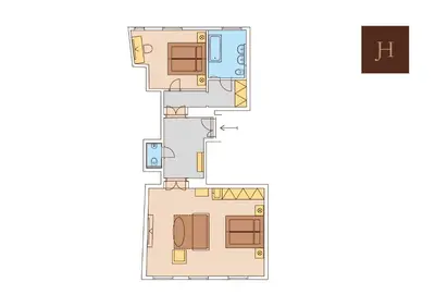 a floor plan of a house with furniture at James Hotel & Apartments in Prague