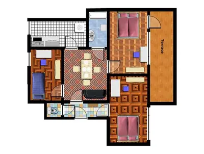 a floor plan of a small house with pink at Apartments Vorsilska in Prague