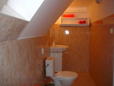 a bathroom with a toilet and a sink at Apartment Patera in Unhošť