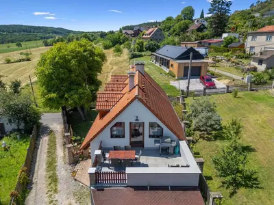 an overhead view of a white house with a red roof at Holiday Home Svatá by Interhome in Svatá