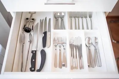 a drawer filled with lots of utensils at 5 Bob's Apartment - 2 bedrooms with King Size beds in Prague