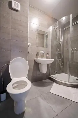 a bathroom with a toilet and a shower and a sink at Penzion a restaurace U Jágrů in Kladno