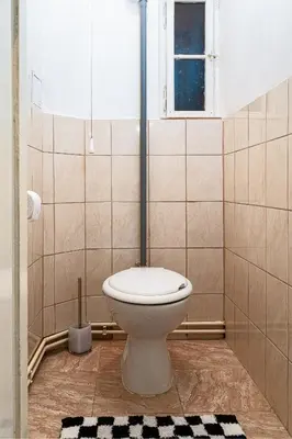 a bathroom with a toilet and a window at Victory Castle Suite in Prague