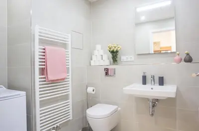 a white bathroom with a toilet and a sink at Waltrovka One bed room apartment in Prague